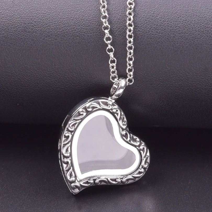 1Pc Trendy Sweet Love Glass Reliquary Photo Locket Pendant Necklaces Goth Heart Cremation Ashes Urn Relicario Collares Jewelry