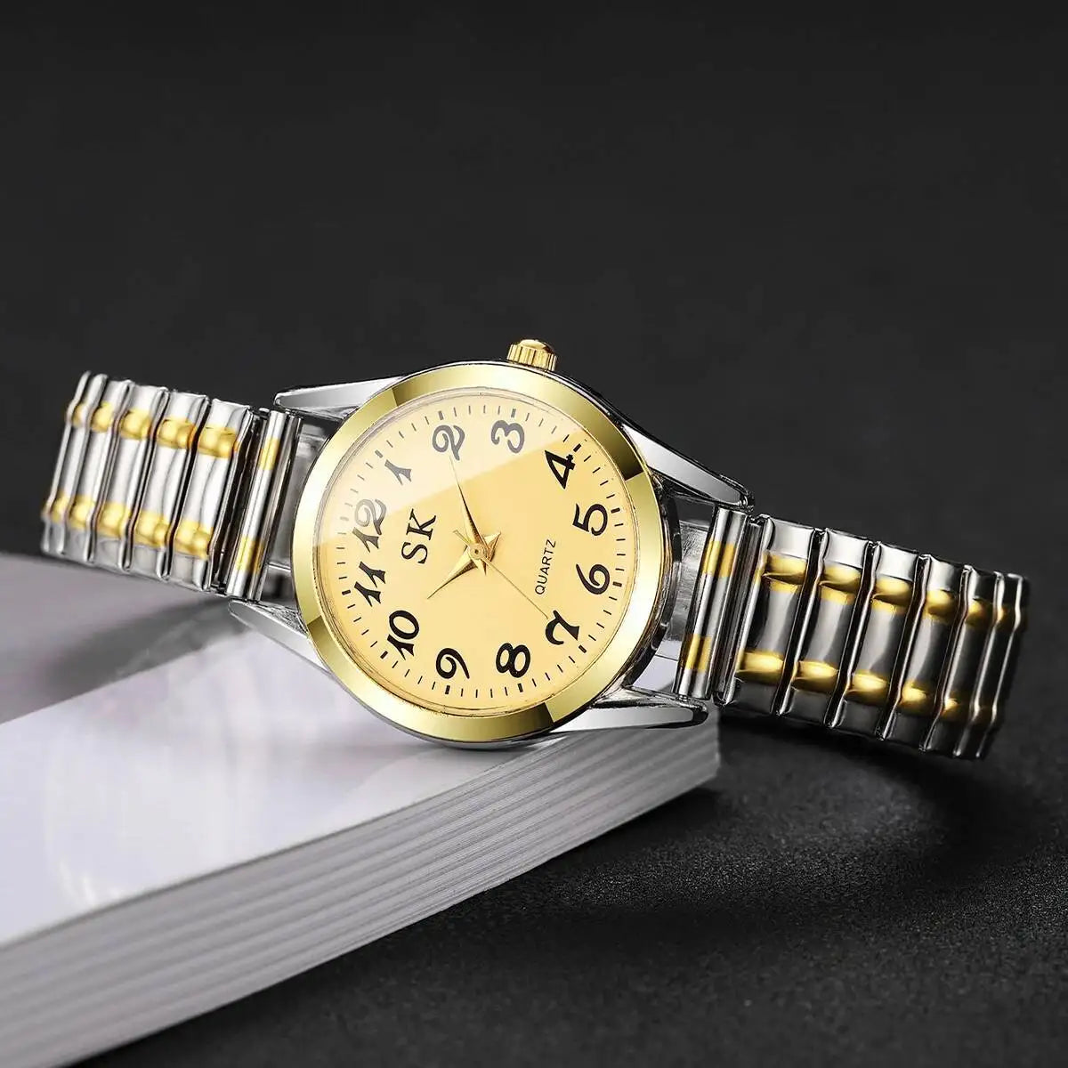 2PCS/Set Fashion Couple Watches Luxury Elastic Strap Women Watches Men Quartz Wristwatches (Without Box）