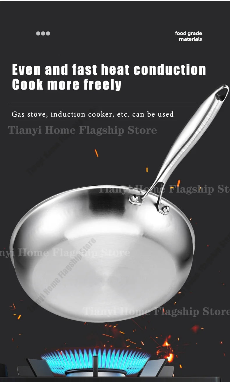22/24/26/28/30cm Titanium Stainless Steel Frying Pan Non-stick Wok Home Egg Steak Skillet Induction Gas Stove Kitchen Cookware