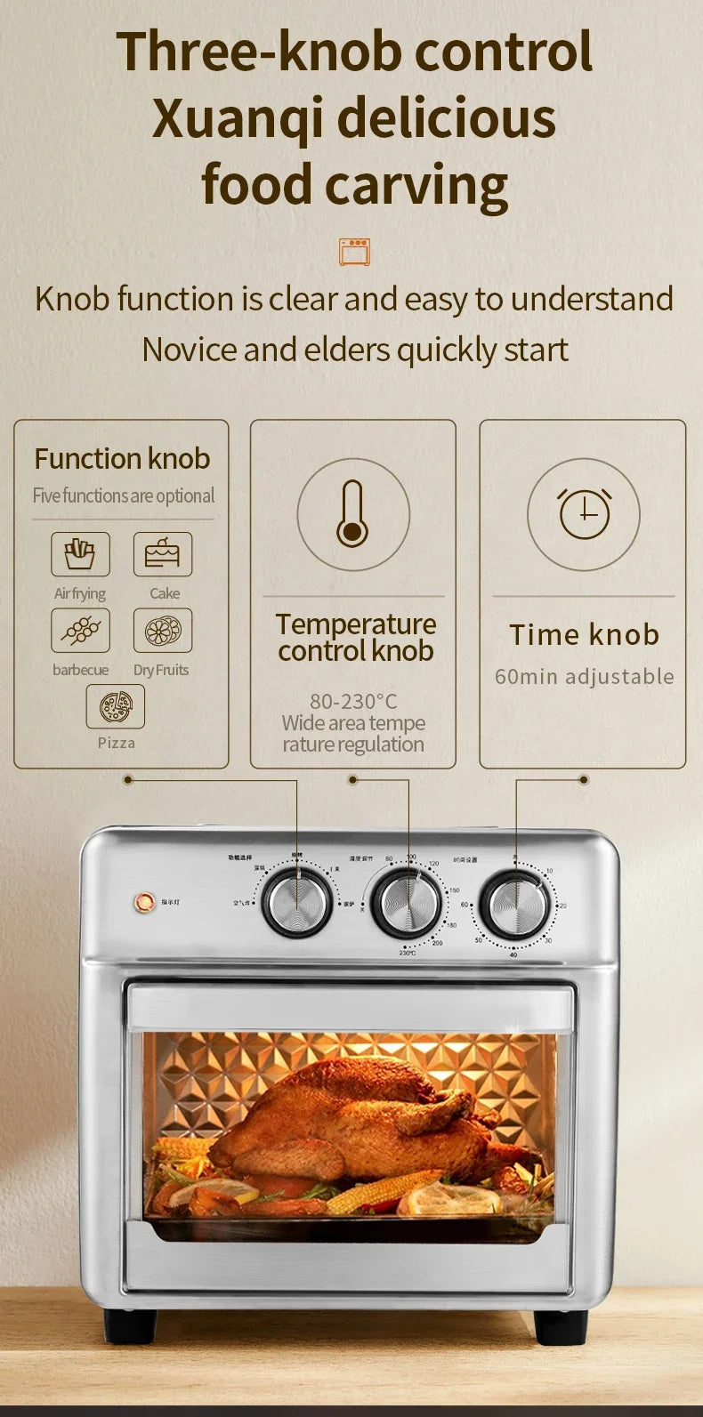 13L Air Fryers 26L Large Capacity Electric Fryer Oven Oilless Cooker Visible Window Household Kitchen Deep Fryer without Oil