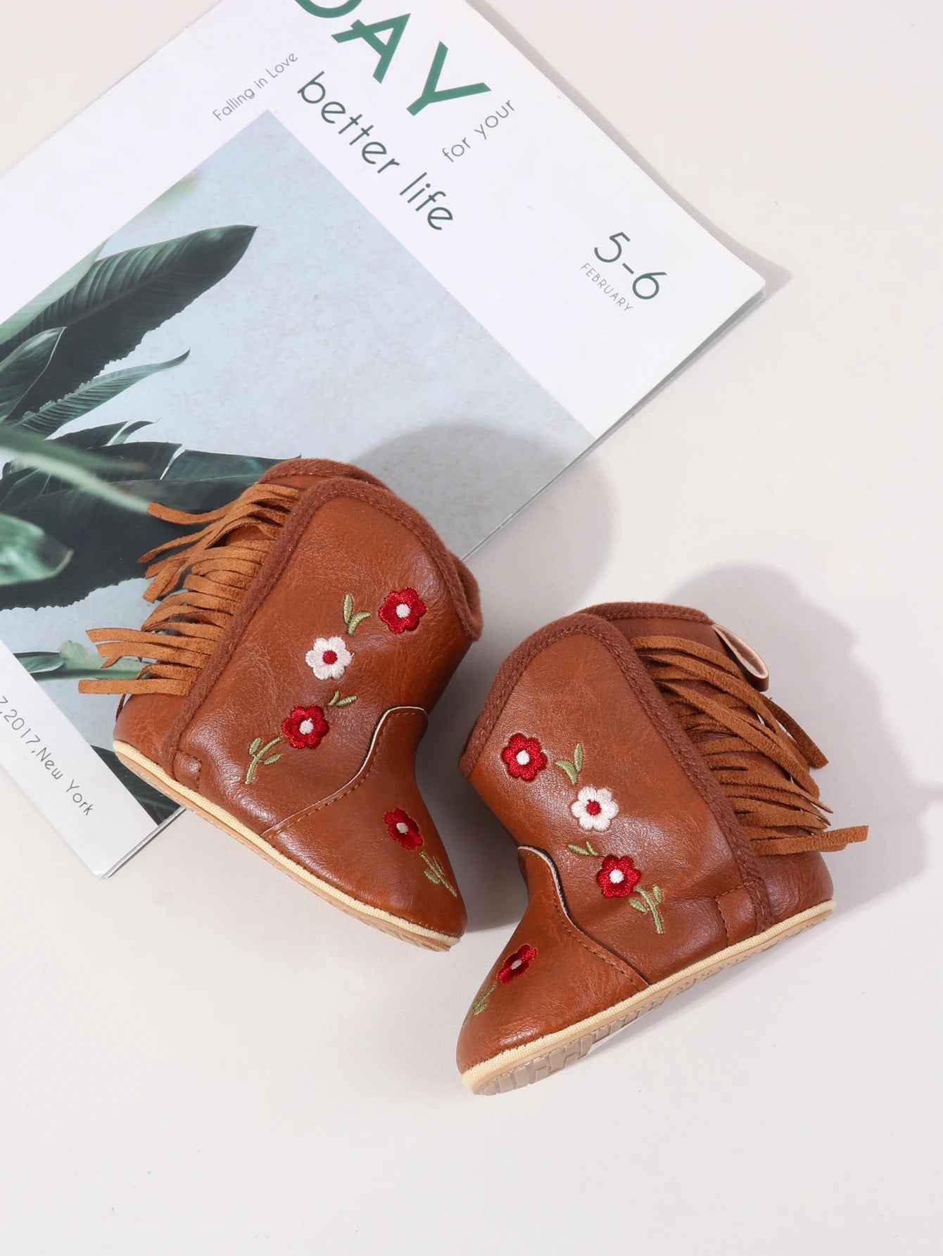 Leather Western Boots Cowboy Bootie Soft Sole Non-Slip Crib Shoes for Baby Infant Toddler Girls Boys Newborn