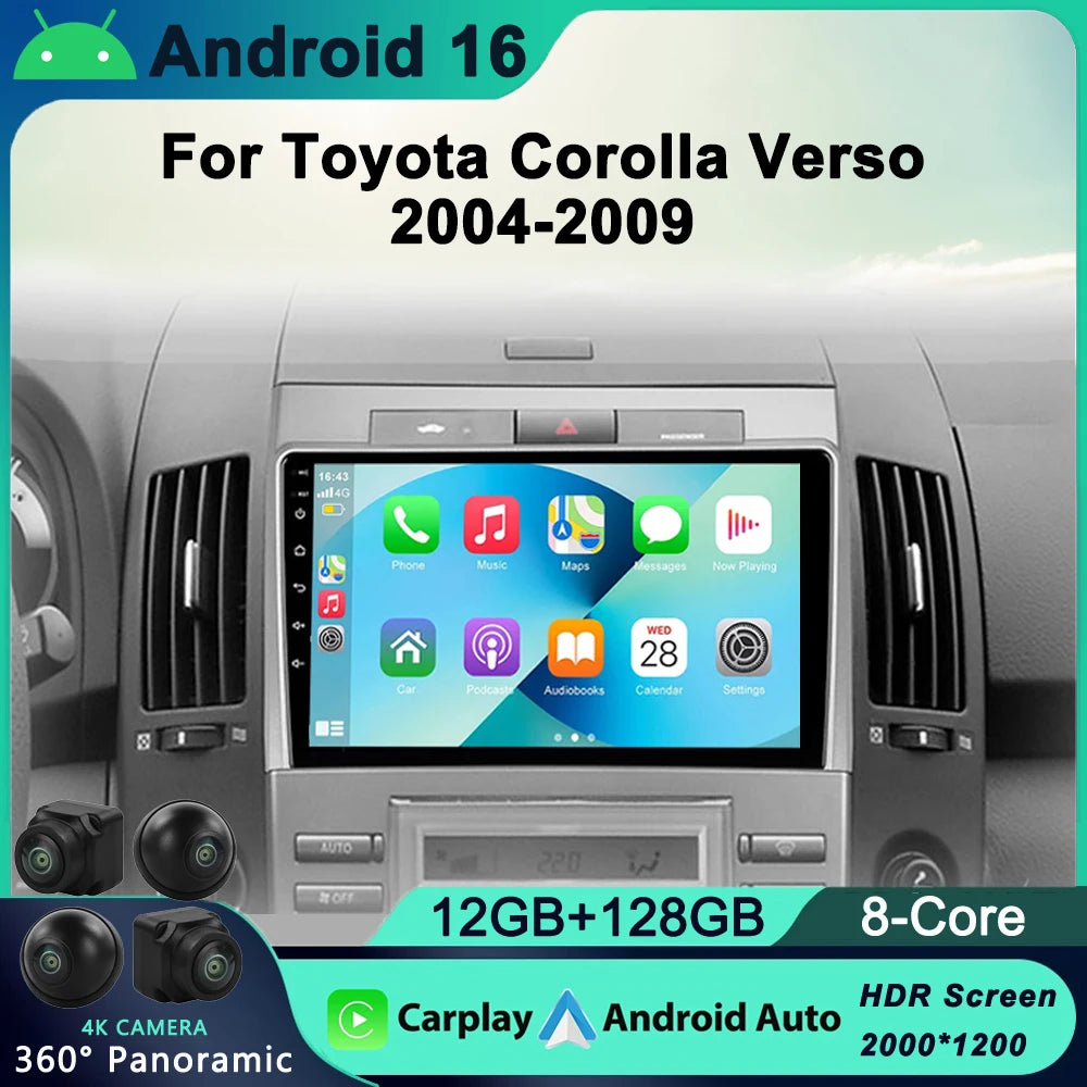 Car Radio Multimedia Player For Toyota Corolla Verso 2004-2009 2 Din 4G Carplay Wifi Navigation GPS Android Autoradio Head Unit
