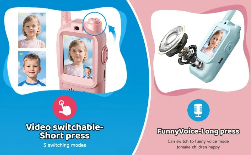 2PCS Kids Video Walkie Talkies USB Charging Indoor and Outdoor High Definition Intercom Children's Toys Birthday Gifts Ages 3-12