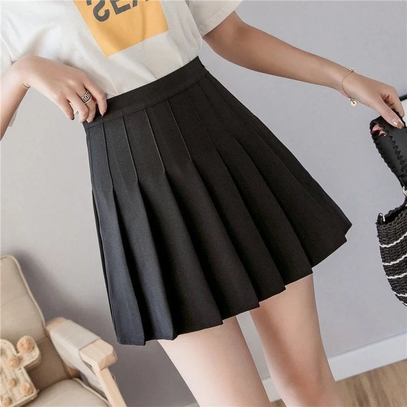 2025 High Waist Skirt Womem Solid Black Preppy Pleated Mini Skirt Summer Fashion Korean A-Line Short Skirt Girl Y2k Cute Skirt