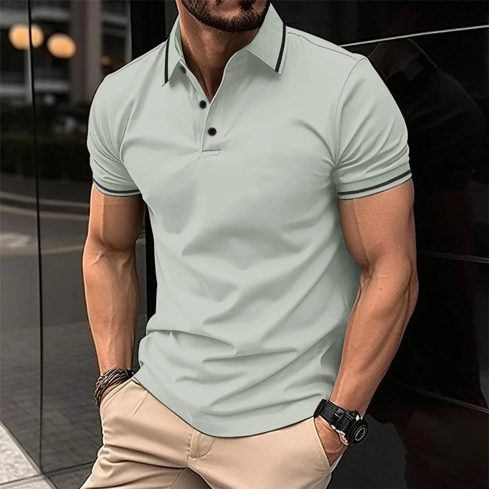 Summer Men'S Shirt, Unbuttoned Ribbed Collar Polo, Sporty Loose Short Sleeves, Basic Style, Comfortable And Breathable, Casual T-Shirt