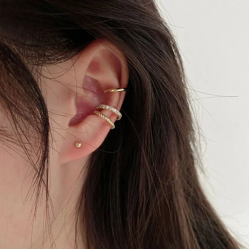 3Pcs/Set Clips Earring for Women Unisex Minimalist Fashion Cartilage Hoop Earrings Sets Ear Cuff Piercing Clip on Earring