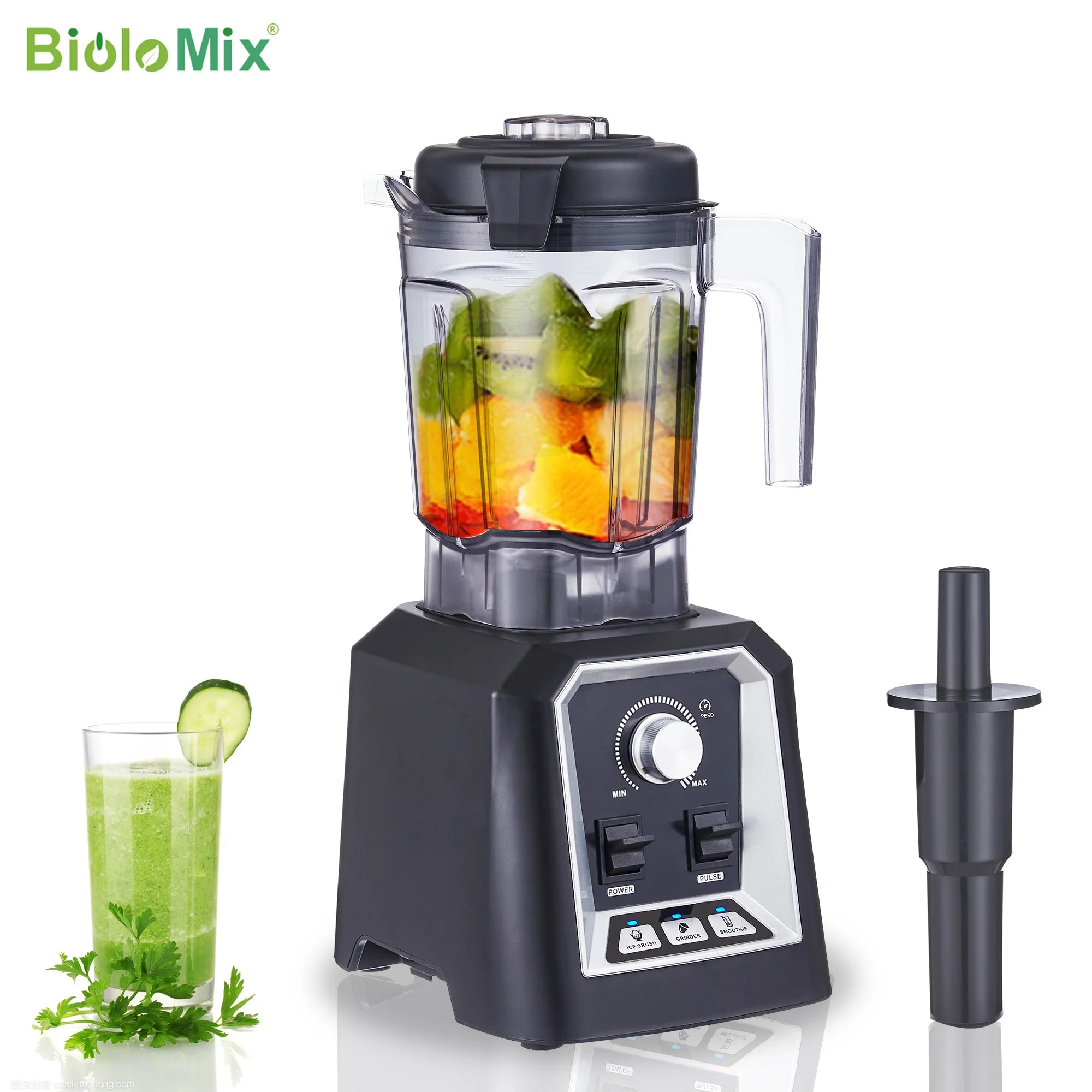 BioloMix Automatic Program Professional Kitchen Smoothie Blender BPA FREE 2L Low-profile Jar Food Mixer Juicer Ice Crusher