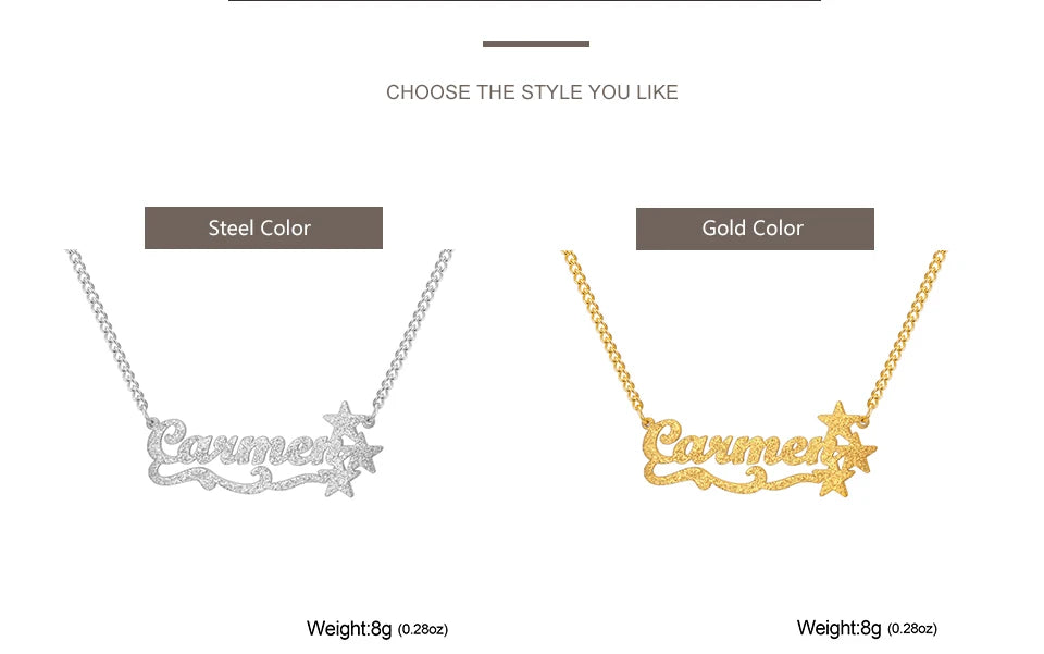 My Shape Custom Name Sparkling Necklaces Stainless Steel Customized Bling Frosted Pendants Personalized Name Chain Jewelry Gifts