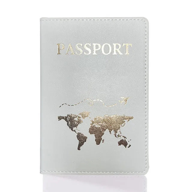 PU Leather Passport Cover For Men & Women World Map Travel Passport Case Organizer - Protective Card Holder ID Document Covers