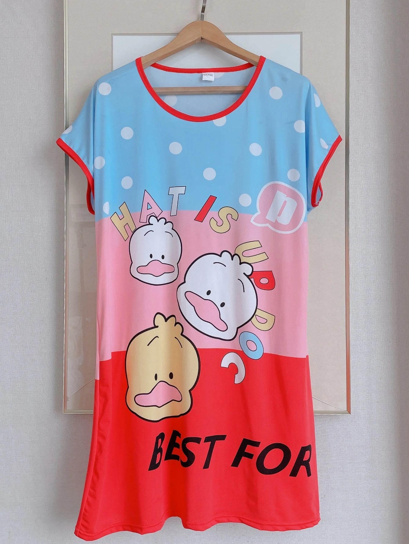 1PC, Summer And Autumn Cool Cute Girls Cartoon Nightdress, Comfortable Short-sleeved Dress, Women's Home Wear, Polyester Pajama