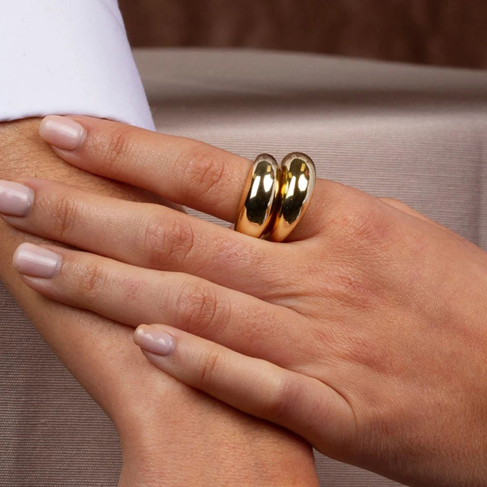 SUNIBI Fashion Simple Stainless Steel Rings for Women Arc Rings Jewellery Couple Anniversary Geometric Ring Size 5 6 7 8 Jewelry