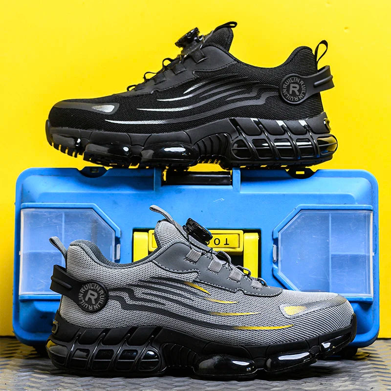 Men's Safety Shoes Protection And Elastic Safety Boots Fashionable Casual Shoes Breathable Odor Protection Men's Work Shoes