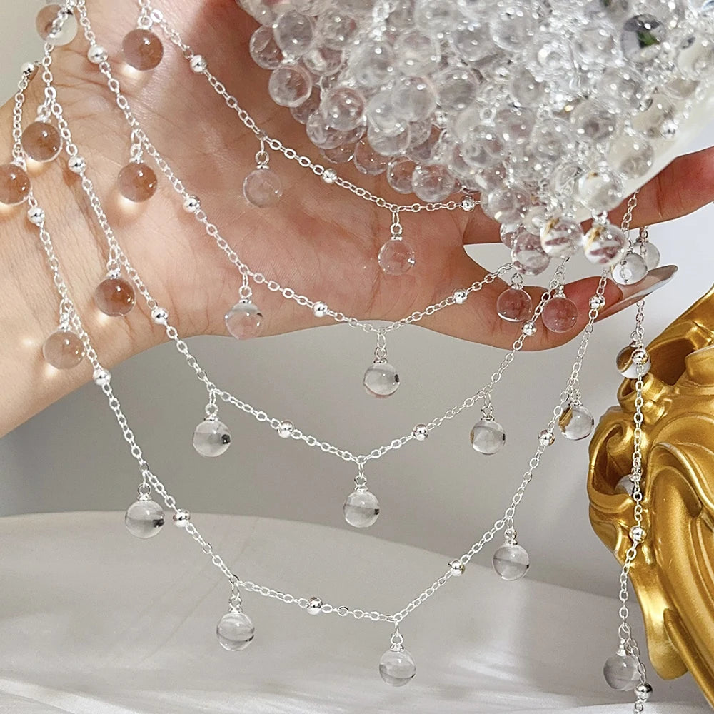 1 Meter Transparent Round Glass Beads Pendant Metal Chain for DIY Teardrop Necklace Bracelets Fashion Chain Accessories