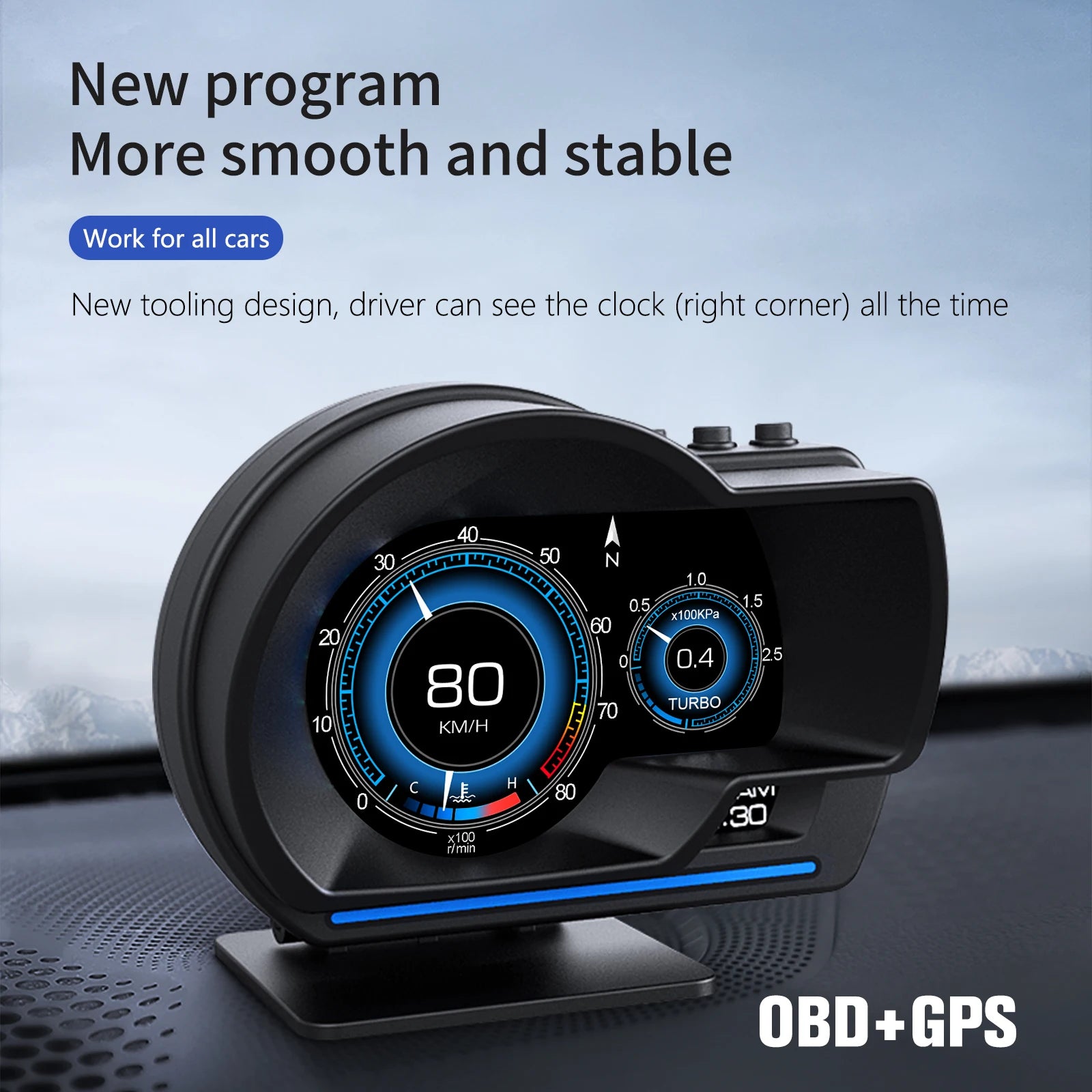Head Up Display OBD2+GPS Smart Gauge Car HUD Speedometer Turbo RPM Alarm for Car Truck