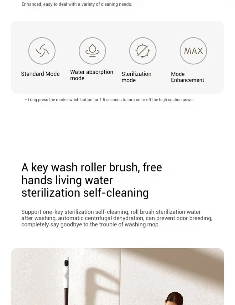 Xiaomi Mijia Cordless Wash Vacuum 2C, Electrolytic Water Sterilization, Anti-Tangle Brush for Pet Hair,Maternal-Infant Certified
