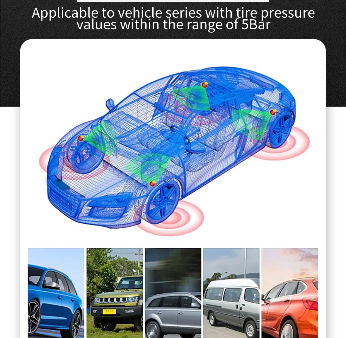 Car Tire Pressure Monitoring System Car Tyre Pressure Monitor Tyre Pressure Alarm 4 External Sensors