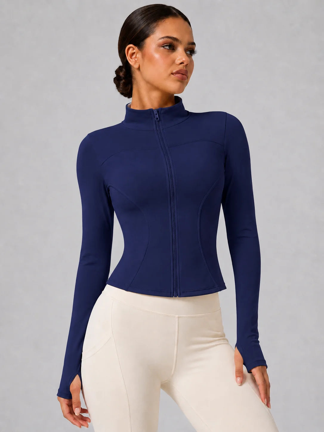 Women's Full-Zip Yoga Jacket, Slim Fit Long Sleeve Athletic Top with Thumb Holes, Lightweight Stretchy Workout Jacket for Runnin