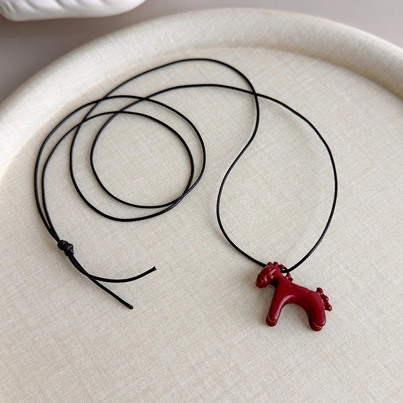 LATS Fashion Colorful Horse Pendant Long Necklace for Women Adjustable Sweater Chain Necklaces Jewelry Gifts Accessories