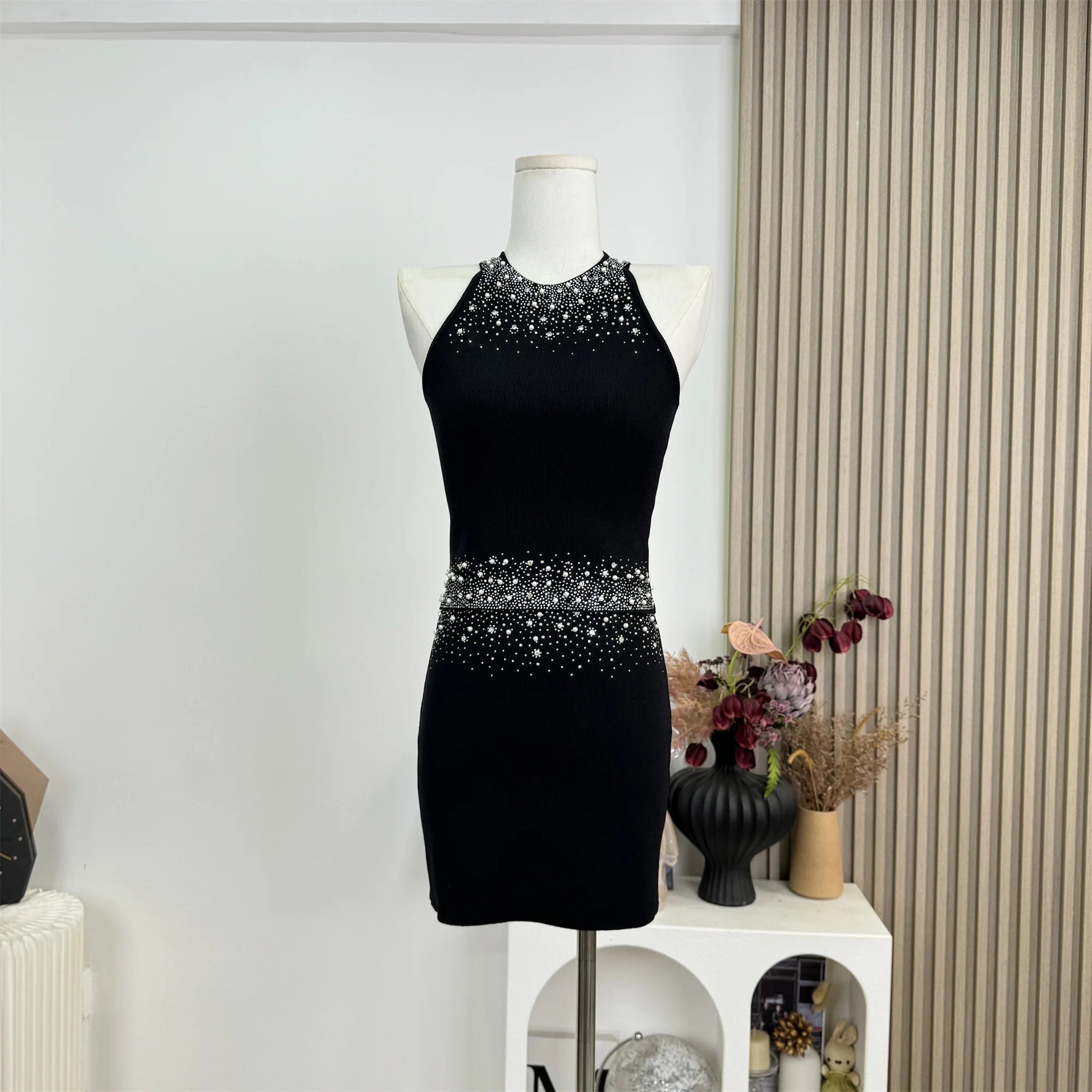 2025 Summer Diamonds Knitted 2 Piece Set For Womem Nail Bead Top + Short Skirt Two Piece y2k Outfit Ensemble Femme