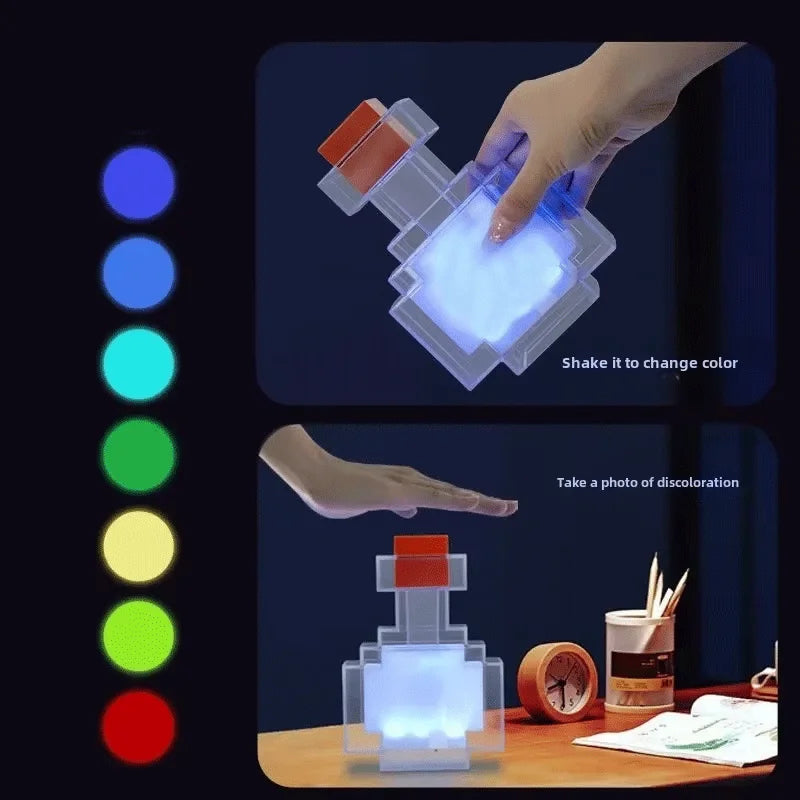 Rechargeable Night Light 7 Color Liquid Medicine Bottle Pixel Wind Peripheral Design Game Toy Bedroom Decoration Lamp Kids Gifts