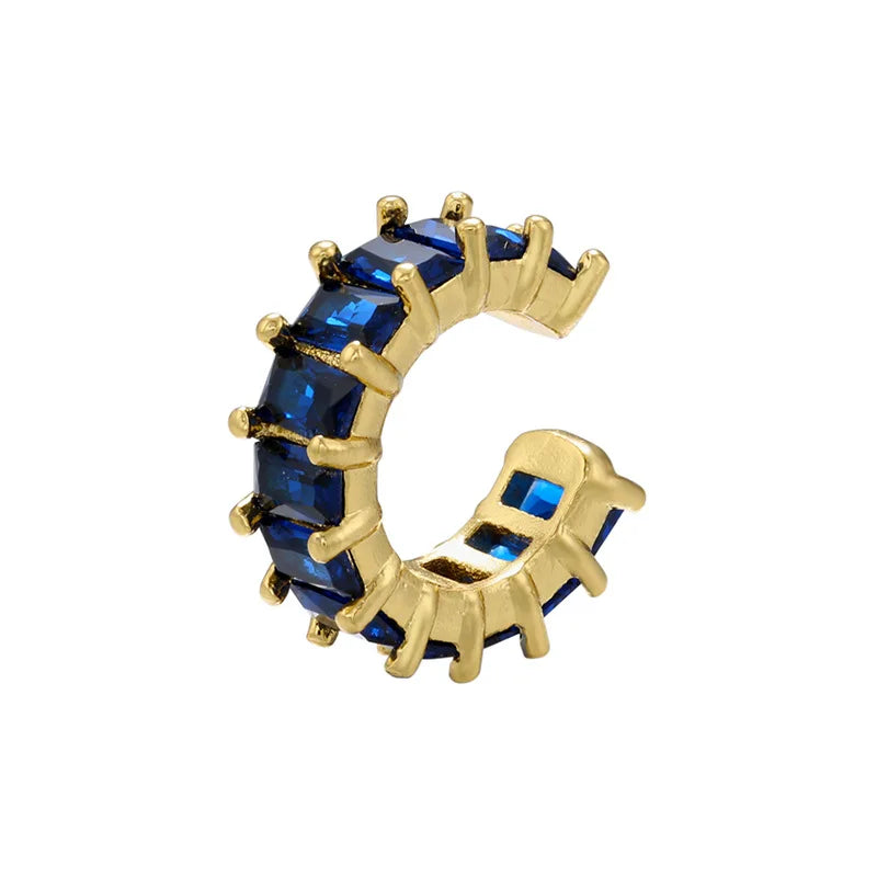1 Piece Ear Clip on Earring Cuff Rainbow CZ Gold Silver Color Earing Jewelry Aretes Non Pierced Blue Black Clear Clipping