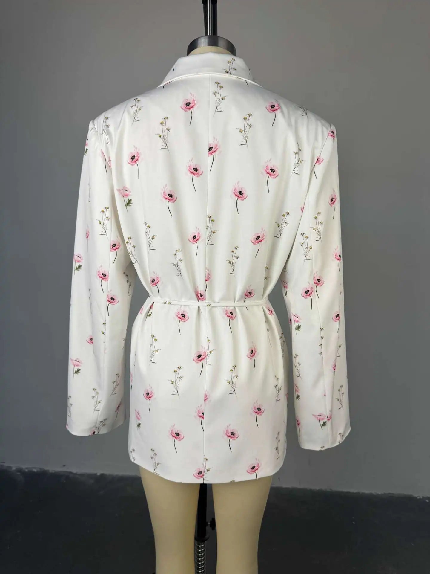 FSMG New Fashion Flowers Print Loose Suit Collar Coat For Women Elegant Belted Waist Cinching Suit Jacket Female Street Chic Top