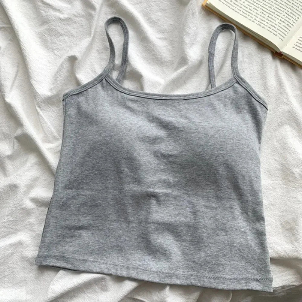 Tank Top Simple Spaghetti Straps Camisole Cotton Korean Style Chest Pad Camisole Solid Color Bottoming Shirt Sling Vest Women