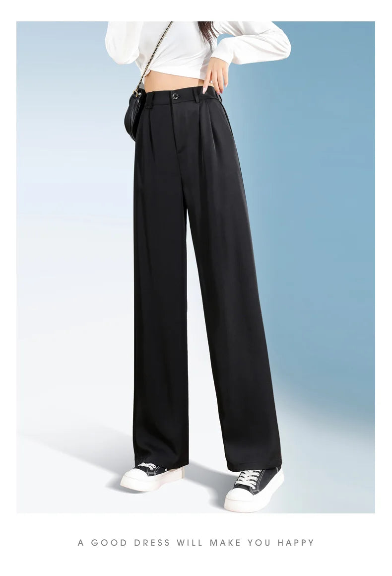 Women'S Loose Spring Summer 2025 New High Waist Wide Legs Slim Casual Trousers Korean Fashion Trend Female Suit Straight Pants