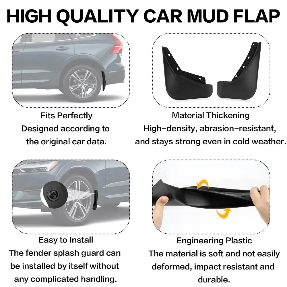 For Volvo XC60 2018-2024 Car Mud Guard Kit Splash Guards Mudguards Mudflaps with Hardware Kits Accessory