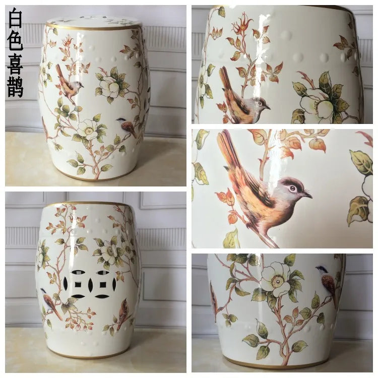 Shoe Changing Stool Flower Bird Ceramic Drum Stool Dressing Antique Drum Sitting Stool Living Room Furniture Luxury Dresser