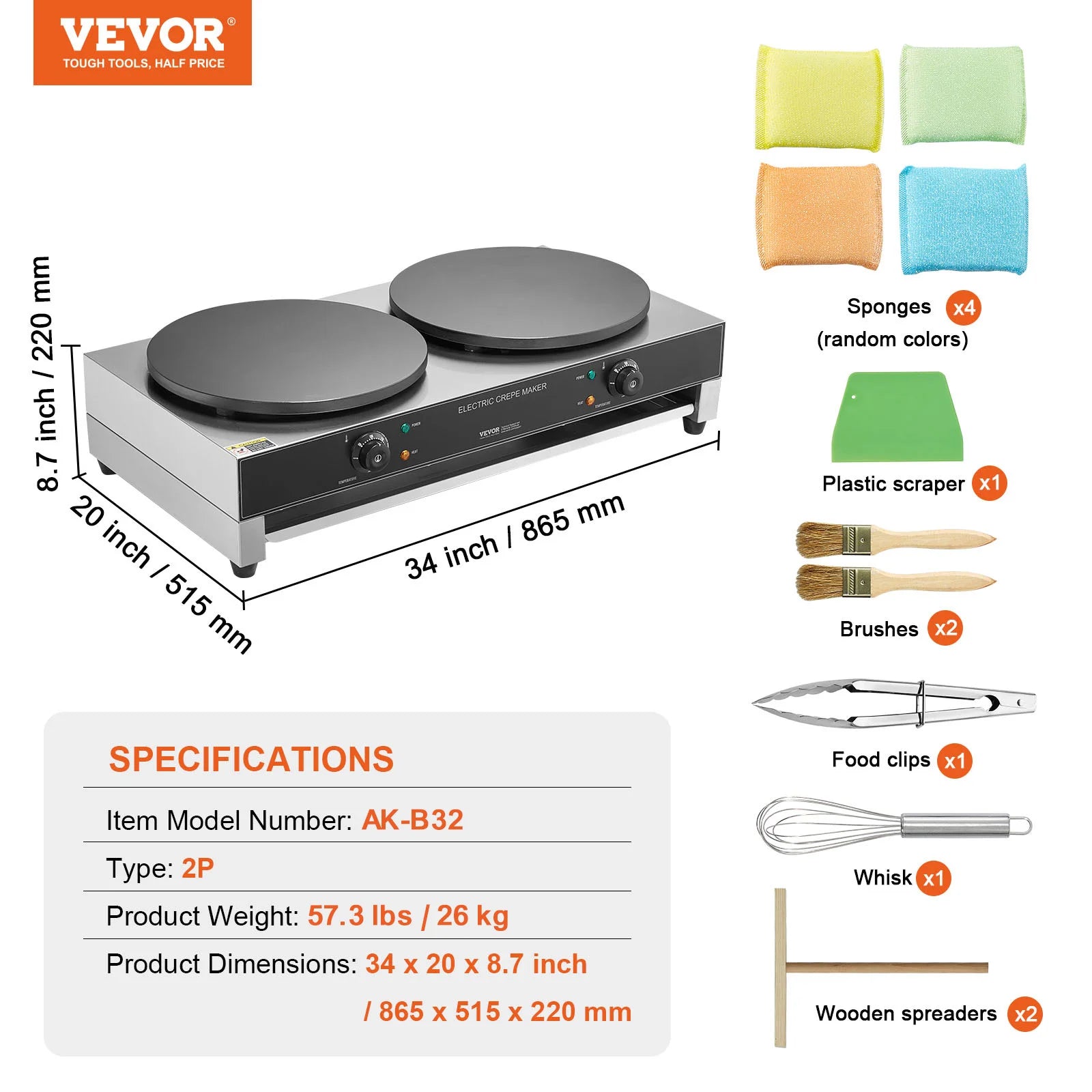 SucceBuy 16inch Electric Crepe Maker Double Head Commercial Crepe Machine 3400W Flat Plate Crepe Griddle Nonstick Pancake Stove