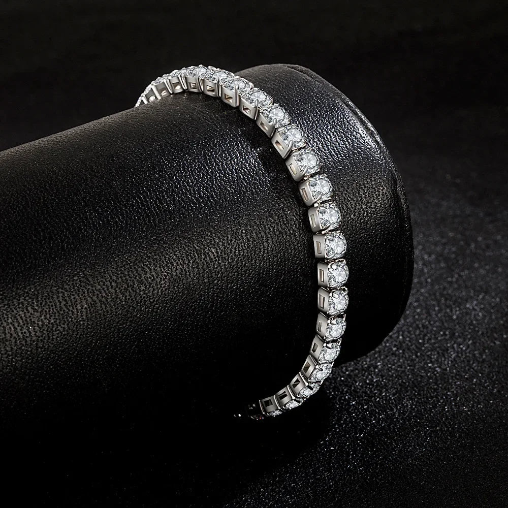 Noble S925 Sterling Silver Bracelet Zirconia Tennis Ball Women Fashion Simple Engagement Wedding Charm Jewelry 4mm width