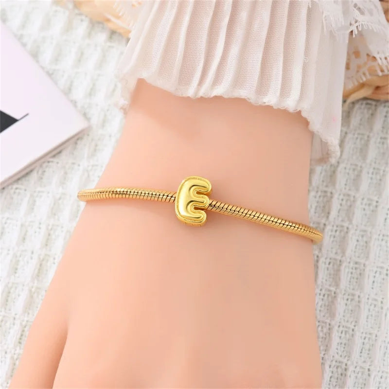 New Hot Sales 925 Sterling Silver 26 Golden Letters Charms Bead Fit Original Bracelet DIY Women Birthday Jewelry Gifts