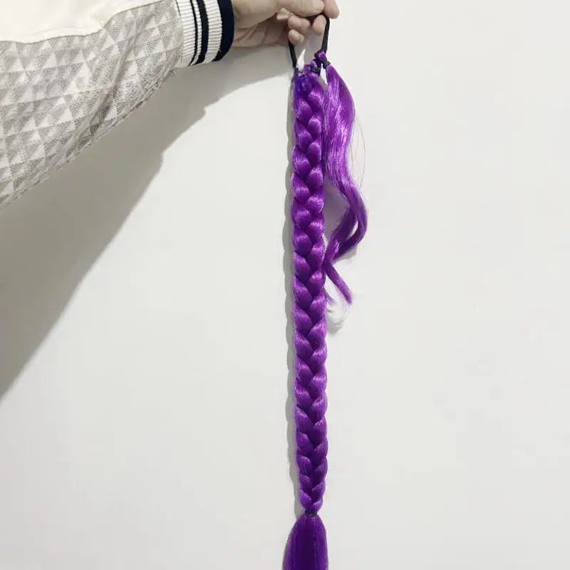 26inch Long Purple Braided KPOP Rumi Cosplay Wig Heat Resistant Synthetic Ponytail Braid Accessory