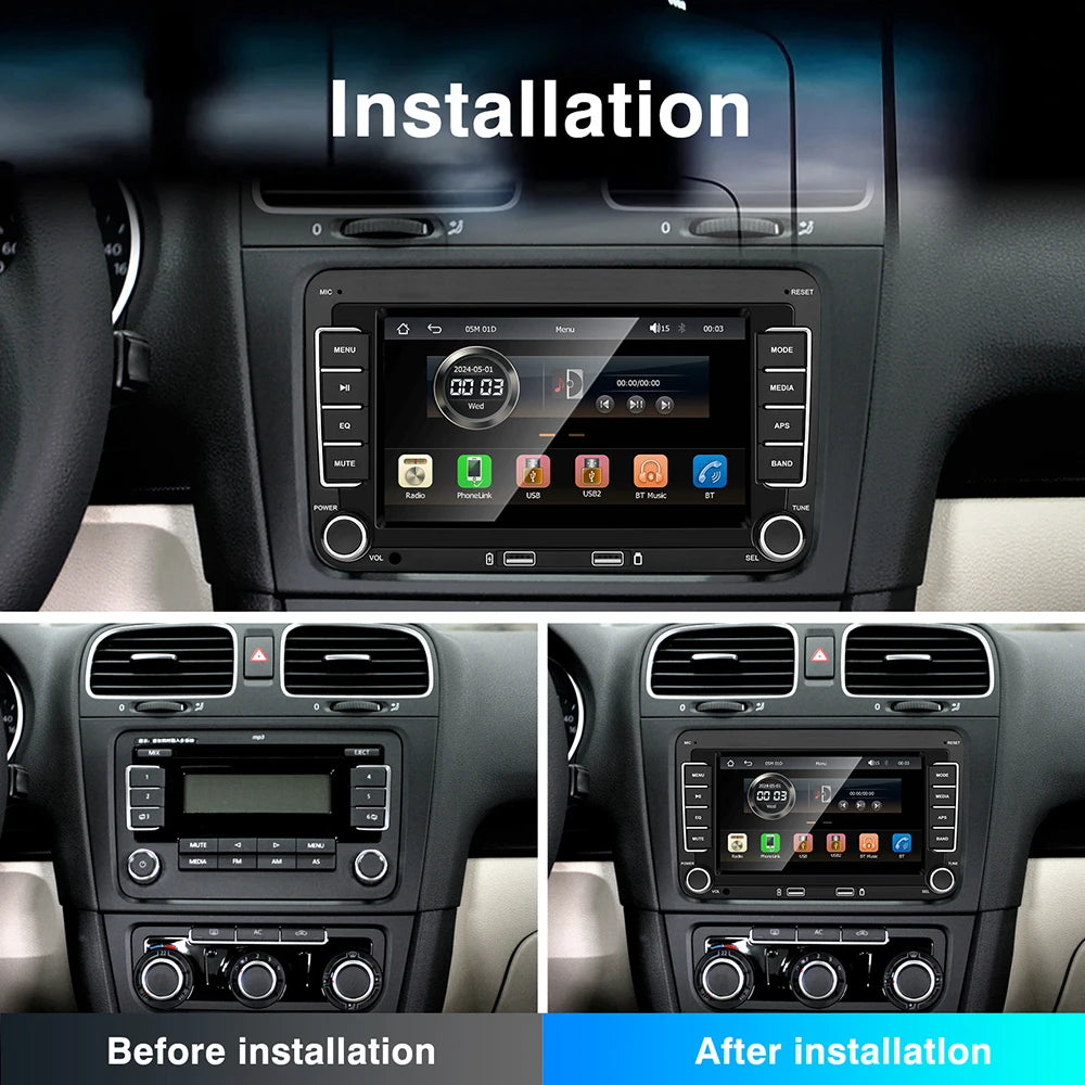 7 Inch Car Stereo For VW Touchcreen BT AM/FM Radio Receiver with Android Auto Carplay USB Charge Support Hands-Free Calling