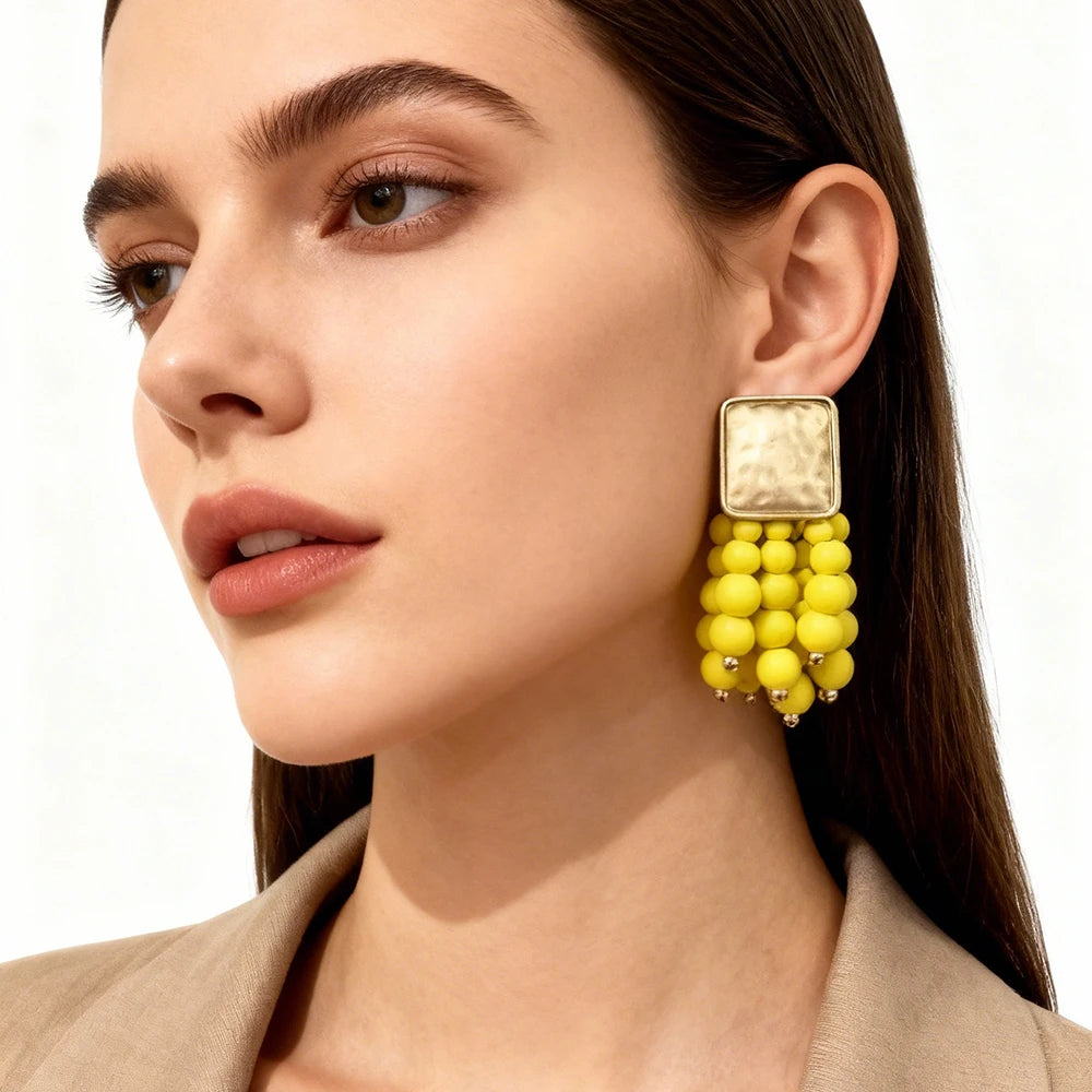 Vintage Handmade Wooden Drop Dangle Earrings Maxi Beaded Bohemian Statement Wedding Jewelry For Women brincos