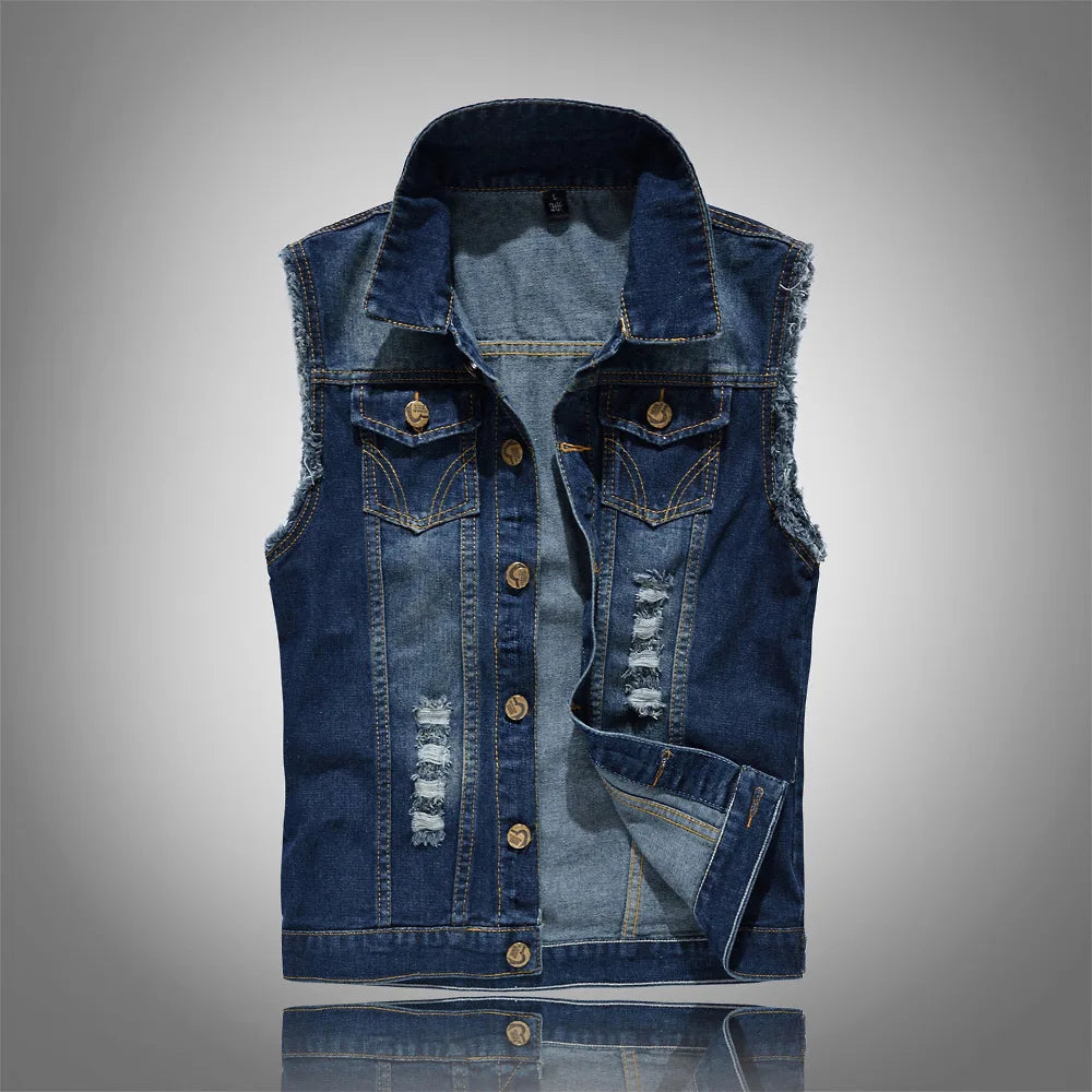 2025 Men's Fashion Jeans Sleeveless Jacket Vest Male Black Blue Denim Jeans Vest  Man Cowboy Outdoors Waistcoat Mens Jacket Vest