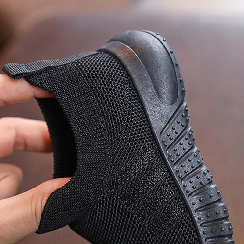 Kids Spring and Autumn Striped Knitted Sneakers Tennis Casual Shoes Children Breathable Girls Boys Slip-on Running Sports Shoes