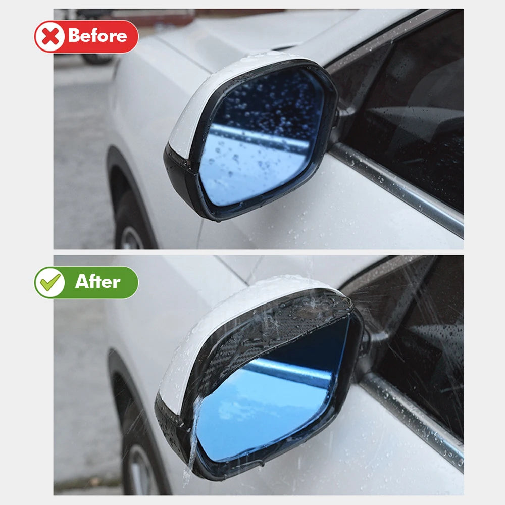 2PCS Car Rearview Mirror Rain Eyebrow Carbon Fiber Sun Visor Shade Cover for Rearview Mirror Protector Clear Vision Safe Driving