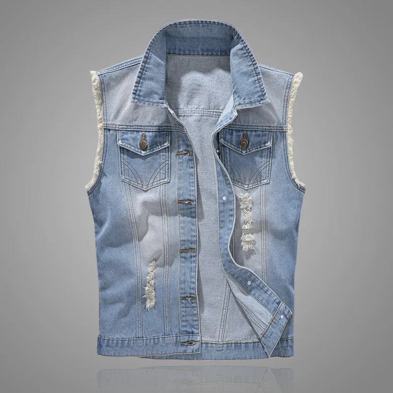 2025 Men's Fashion Jeans Sleeveless Jacket Vest Male Black Blue Denim Jeans Vest  Man Cowboy Outdoors Waistcoat Mens Jacket Vest