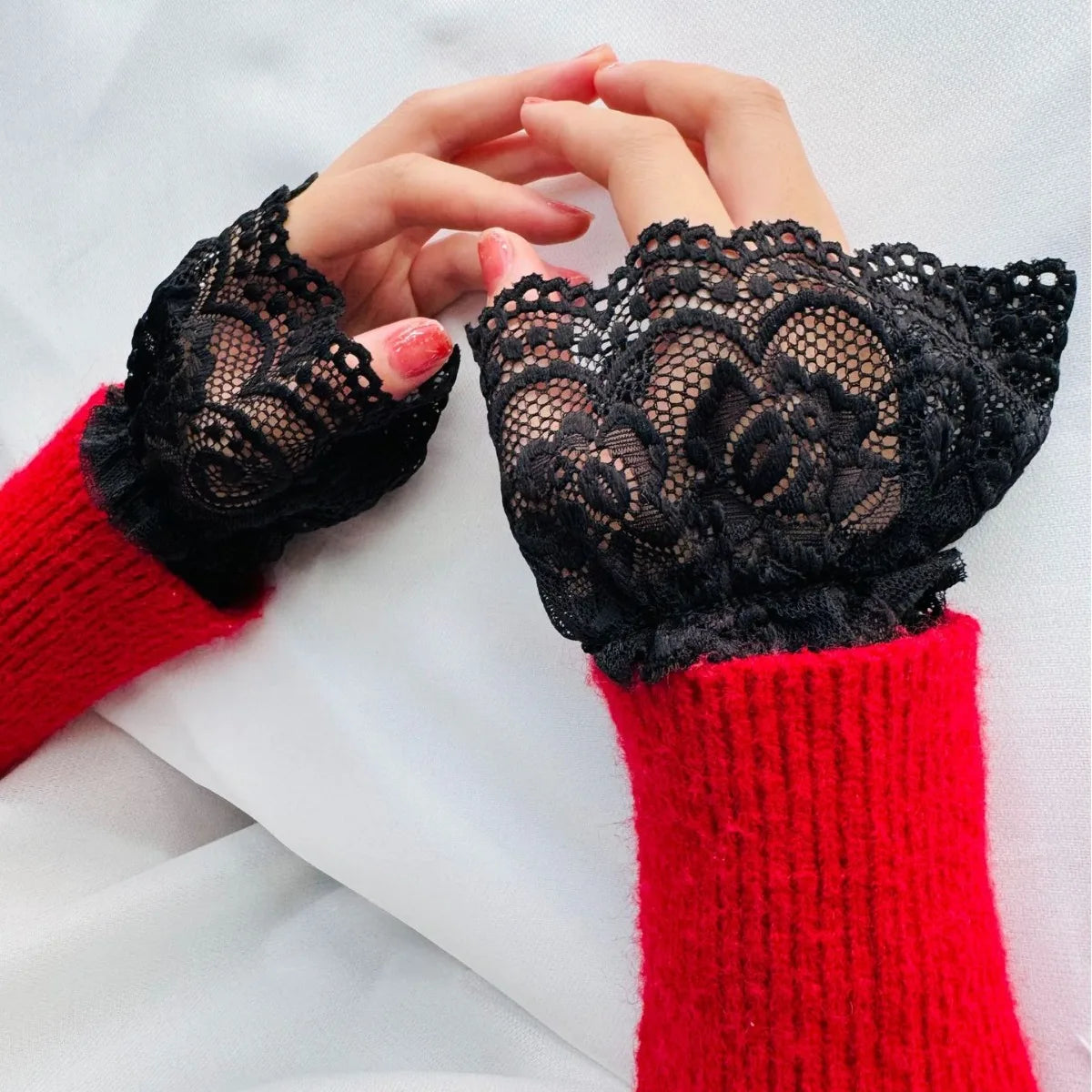 Mesh Lace Fake Sleeve Wrist Cuffs for Daily Wear Lolita Matching Dress Decor Sun Protection Sweet Styling