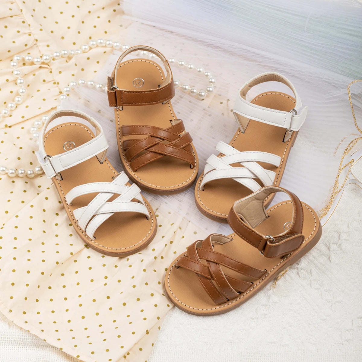 Girls Summer Sandals Kids Cross Strap Open Toe Shoes Toddler Non-slip Rubber Sole Casual Beach Princess Sandals