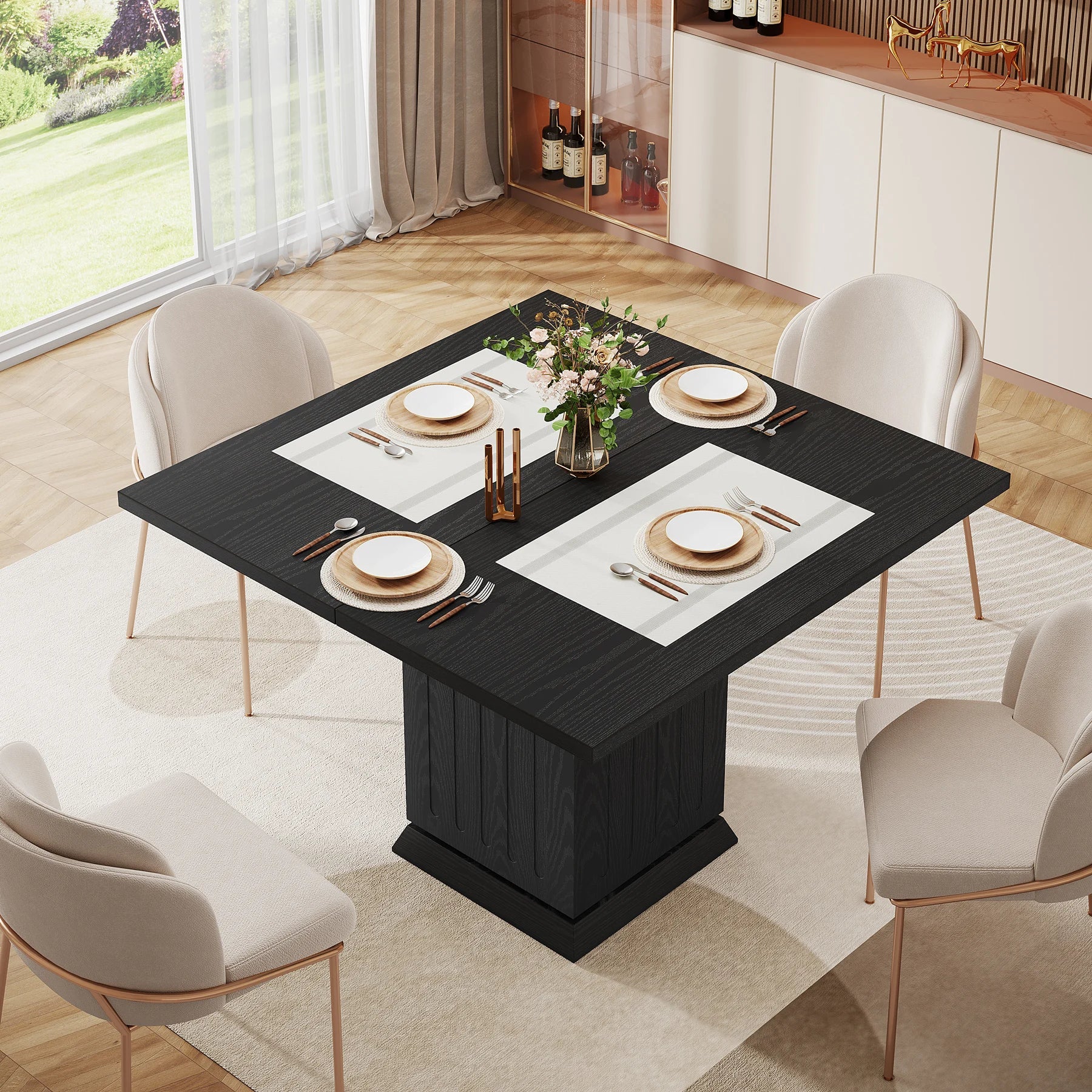 Tribesigns Square Dining Table with 2 Placemats, Modern Engineered Wood Small Dinner Kitchen Table for 4 People