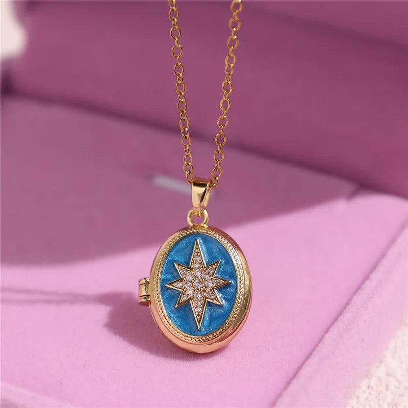 HangZhi Enamel Romantic Pink White Pearl Flower Oval Photo Frame Locket Necklace Vintage Keepsake Jewelry Gift for Women