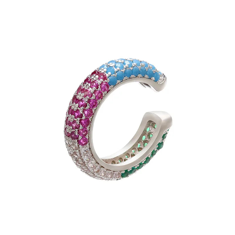 1 Piece Ear Clip on Earring Cuff Rainbow CZ Gold Silver Color Earing Jewelry Aretes Non Pierced Blue Black Clear Clipping