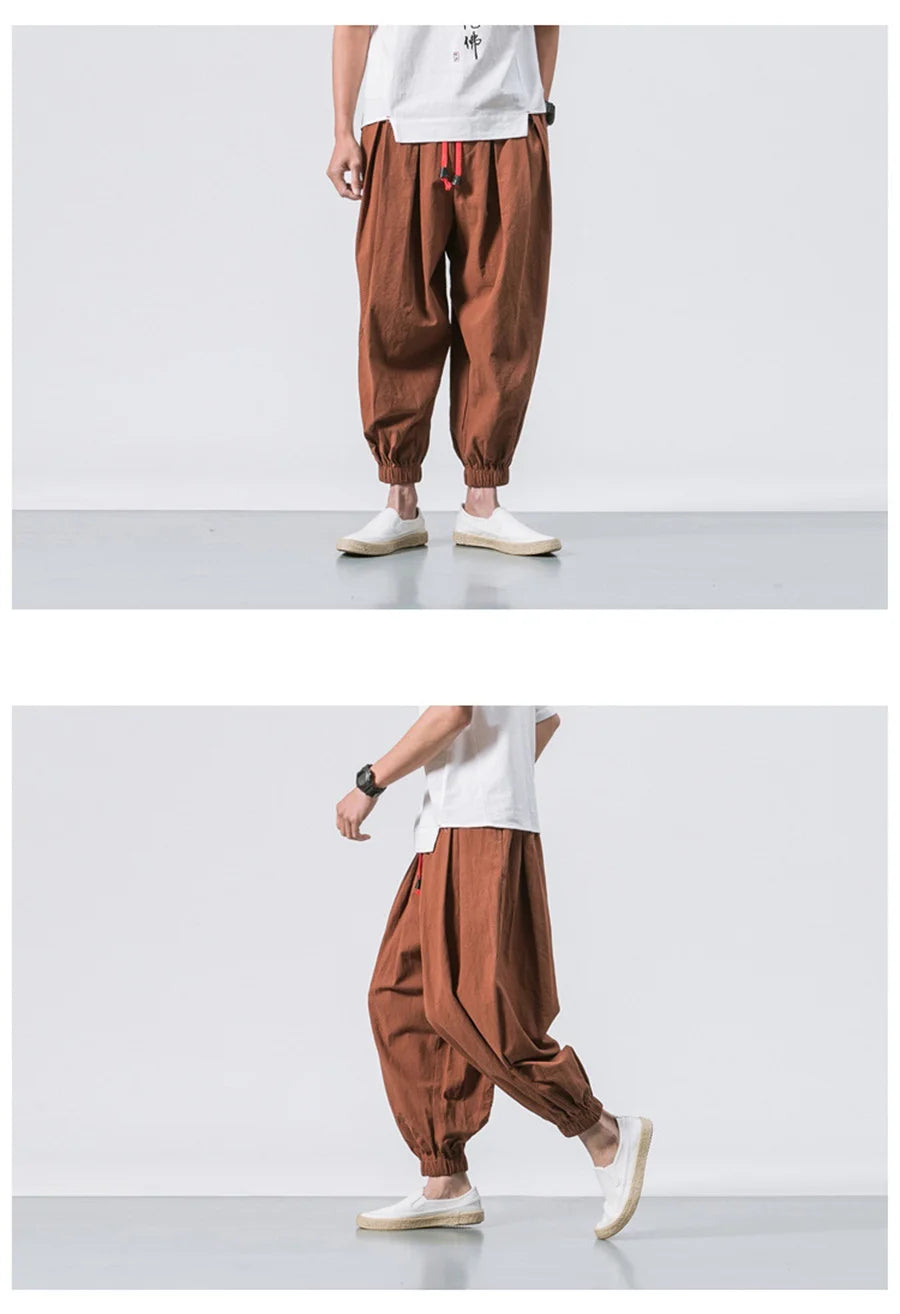 FGKKS Spring Men Loose Harem Pants Chinese Linen Overweight Sweatpants High Quality Casual Brand Oversize Trousers Male