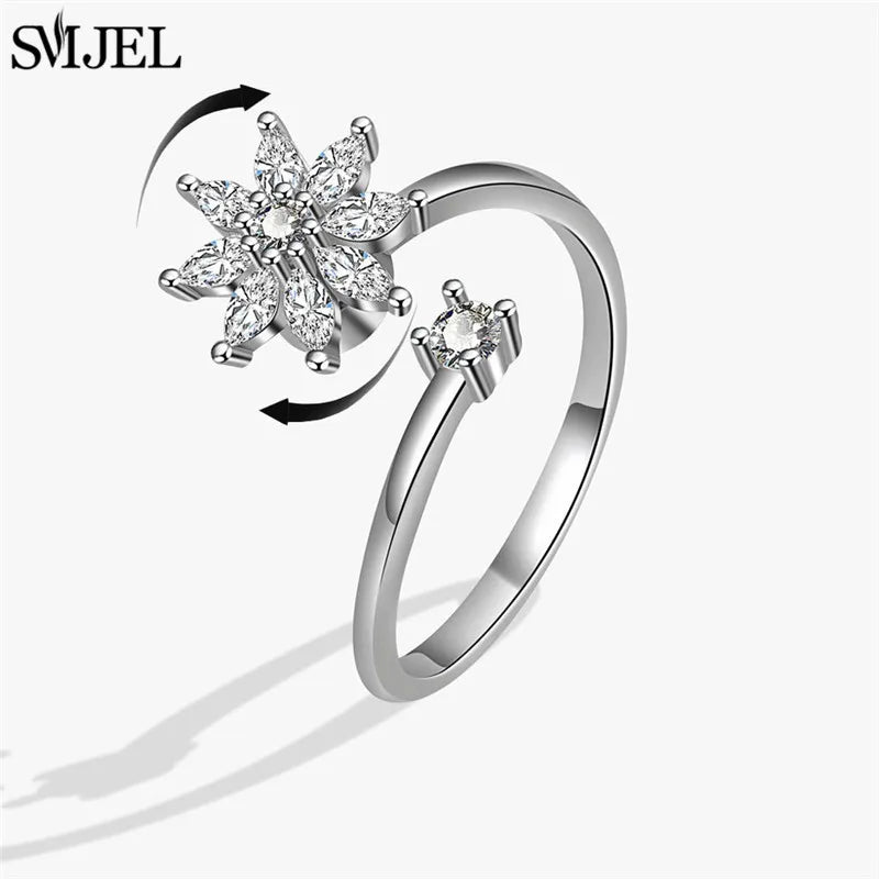 Ethnic Fashion Daisy Flower Anxiety Ring Adjustable Women Girls Worry Stress Relief Jewelry Spinning Fidget Rings Party Gifts