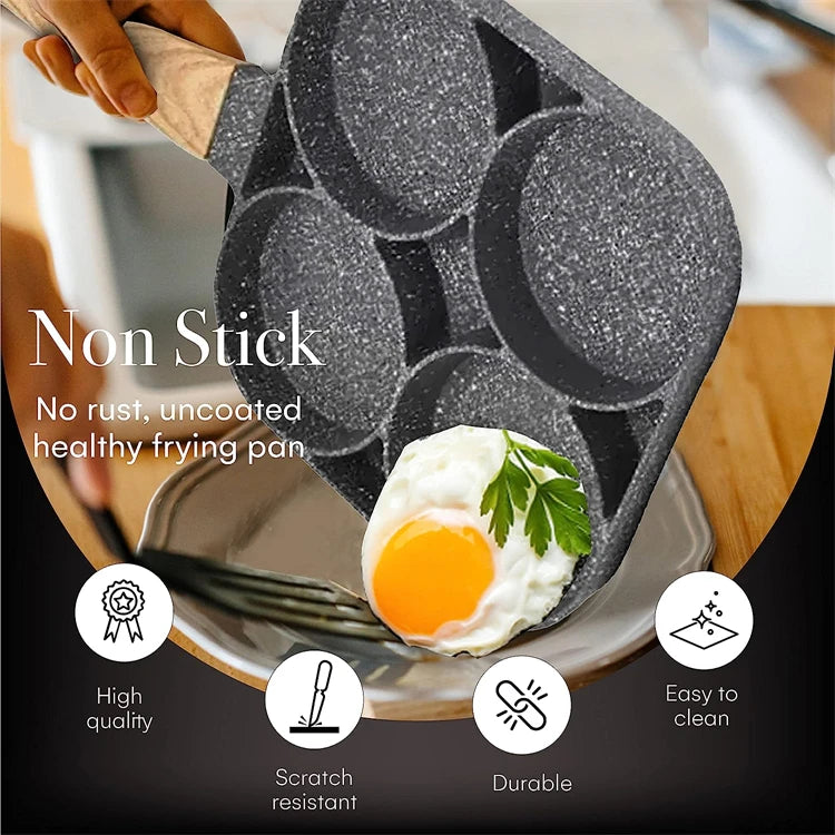 LMETJMA Pancake Egg Frying Pan 4 Cups Omelet Poached Egg Pan for Breakfast Divided Coating with Non Sticking Handle JT888