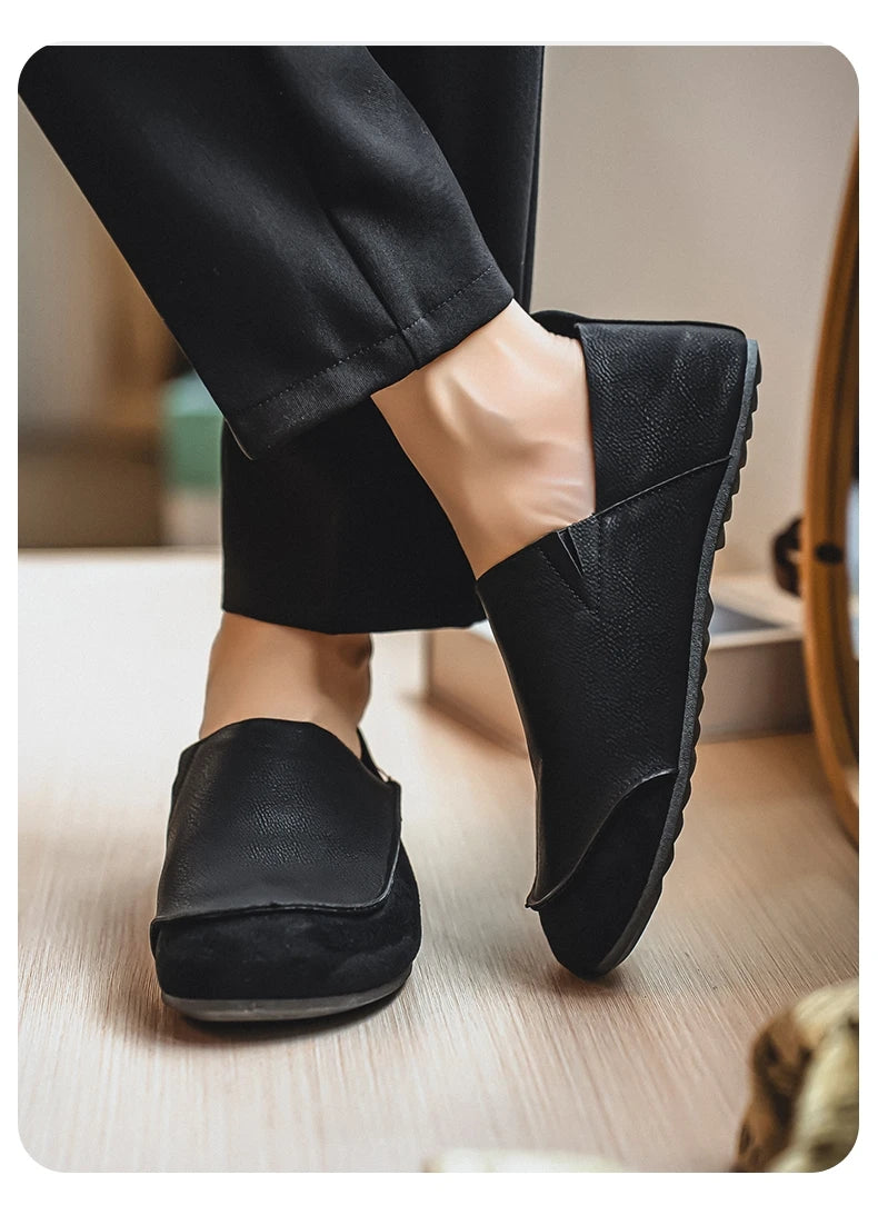 Man Loafers Outdoor Walking Fashion Mens Casual Shoes Soft Leather Comfort Half Slippers Breathable Lazy Driving Shoes Moccasins
