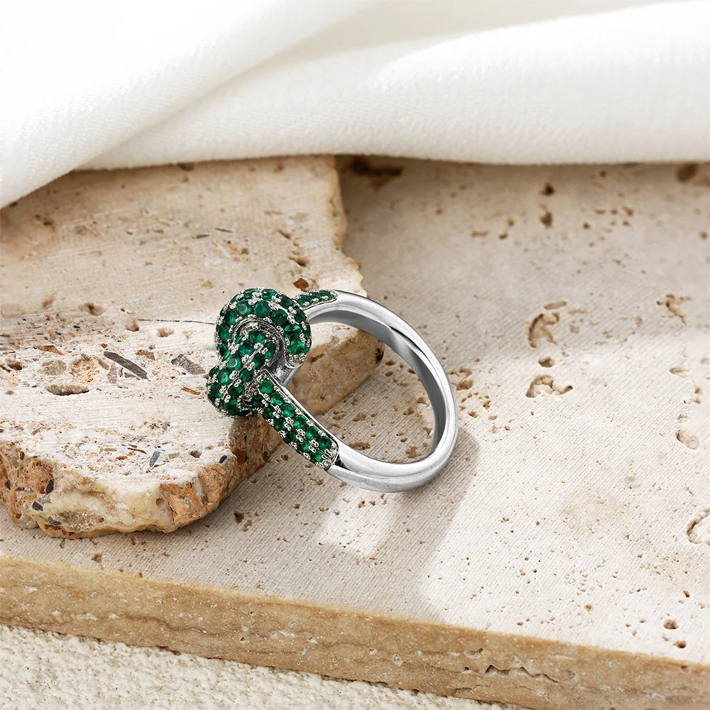 Colored Zircon  Intersection Ring Classic  Design Style Stainless Steel Waterproof Anti Fading Geometry Lady Unique Jewelry Gift